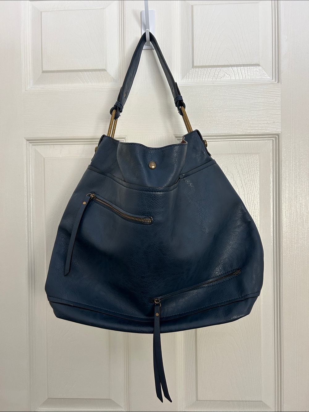 Classic Navy Leather Look Hobo Bag - Women